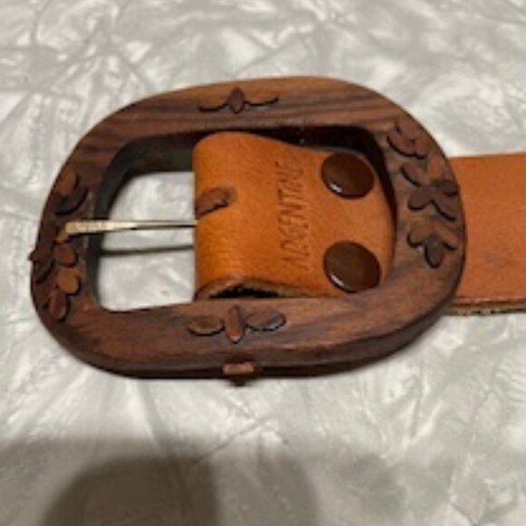Vintage High Quality Argentine braided leather belt with wood flowered buckle - Picture 3 of 6